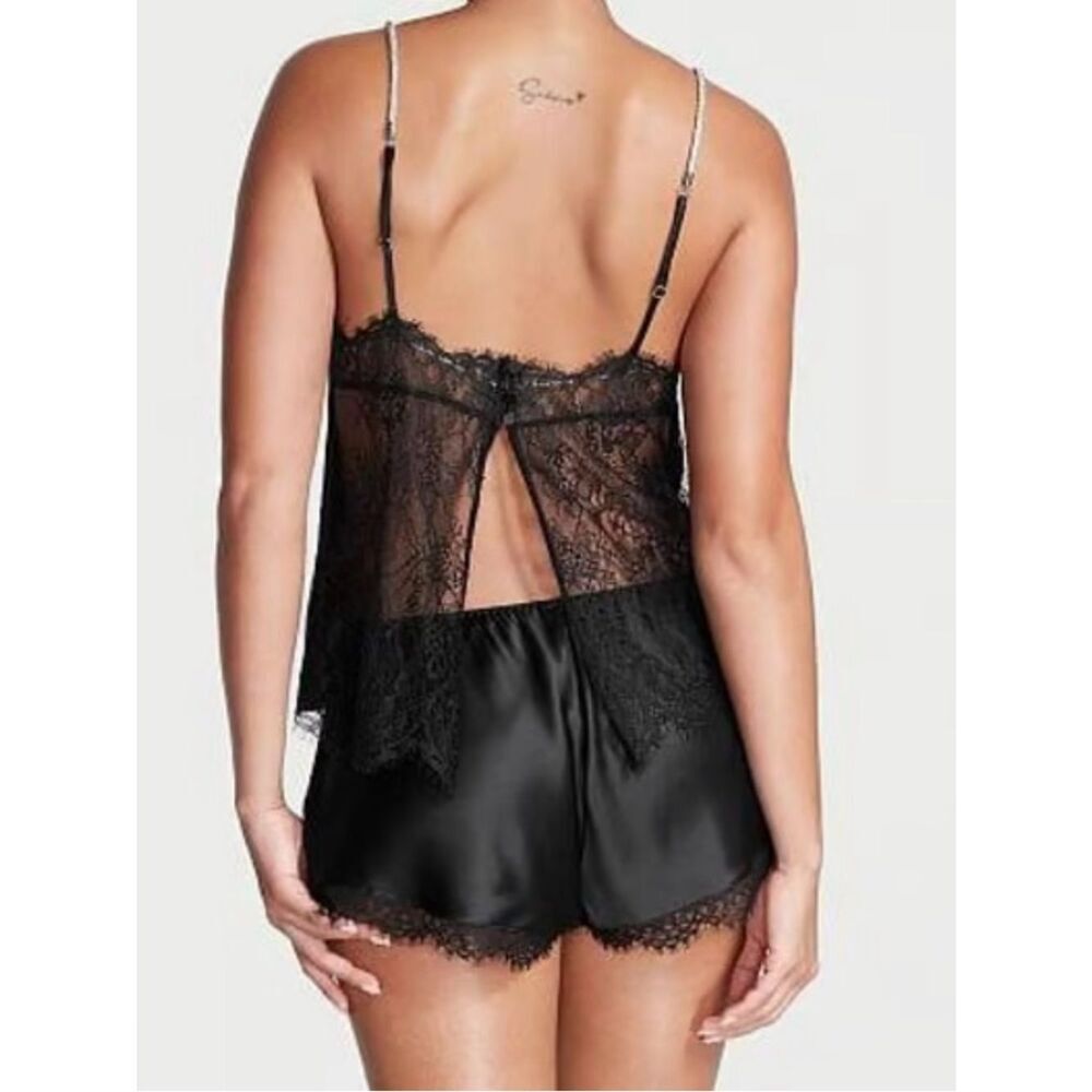 Victoria'sโSecret Black Lace-Back Satin Cami tank top